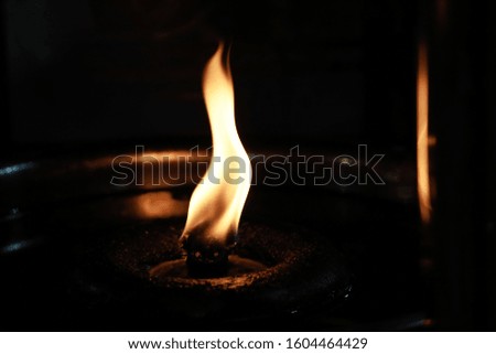 A close up view of the flame from a Chinese oil lamp