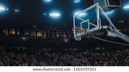 An empty professional basketball stadium with a crowd made in 3d Royalty-Free Stock Photo #1604509261
