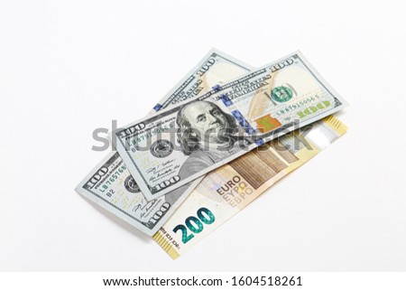 Multi Euro Dolar cash, Different type of new generation banknotes, bitcoin  Royalty-Free Stock Photo #1604518261