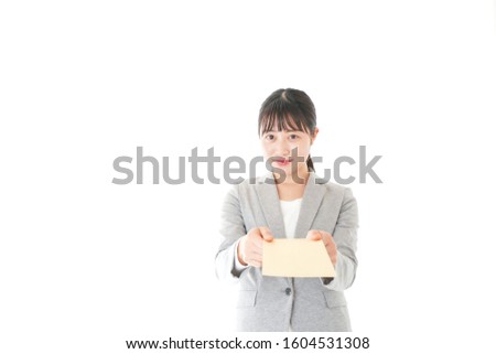 Young business woman submit documents