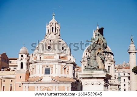 View Venice Square from city landscape Altar Vittorio Emanuele II in Rome, Italy.