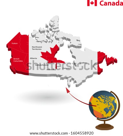3D Vector Flag Map of Canada, Map of Canada