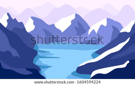 Beautiful mountain lake landscape vector illustration.