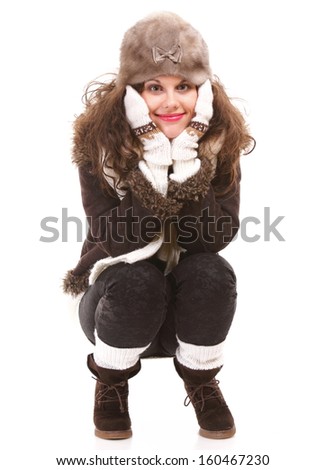 winter fashion beautiful woman in warm clothing full length isolated on white background