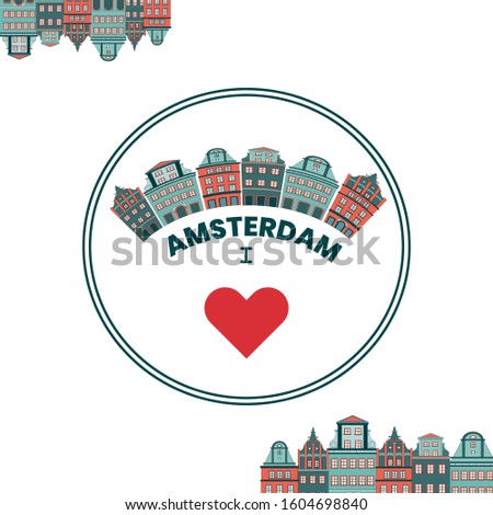 Postcards with colorful houses in Amsterdam. 