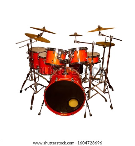 the drum set is red in lacquer isolated on a white background  one piece