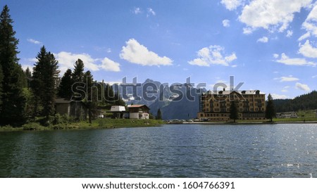 panoramic view of the alpine lake of Misurina in Veneto Italy