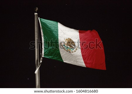 Mexico flag blowing in the wind at night