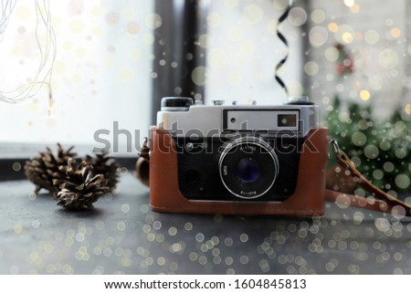 Vintage camera lies on a table