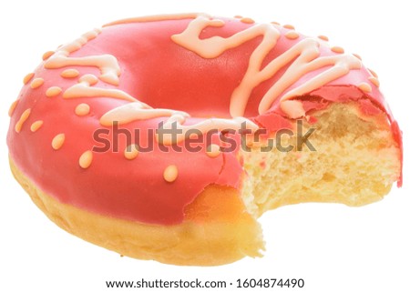 Donut in pink glaze with Christmas tree decor Isolated on a white background.