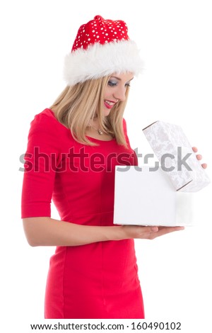young beautiful woman with Christmas present isolated on white background