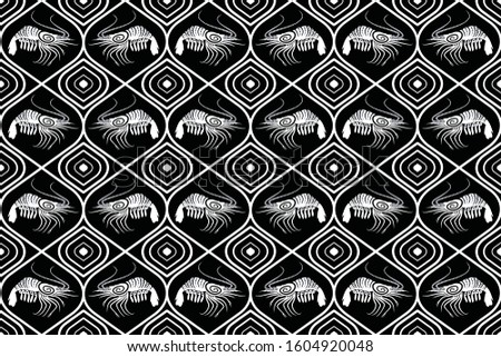 Seamless pattern with shrimp vector Illustration, Indonesian batik motif