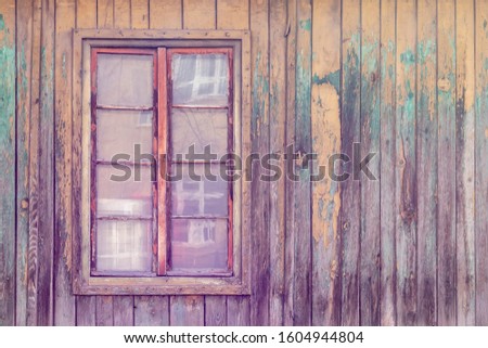 Old Vintage Style Window On Wall Covered With Wooden Planks