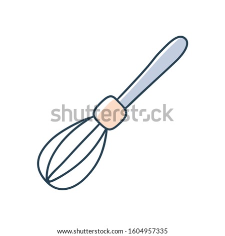 Whisk or beater cartoon doodle vector stock icon in flat style. Decoration kitchenware element Isolated on white background. Flat design. Vector illustration