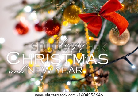 celebrating christmas and new year concept, tree with decoration