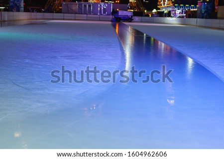 ice on the ice rink polished by machine