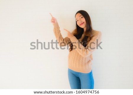 Portrait beautiful young asian women smile happy in many action with copy space
