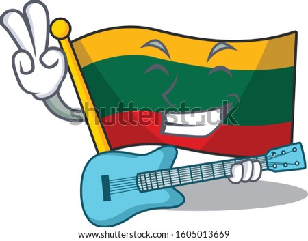 A mascot of flag lithuania performance with guitar