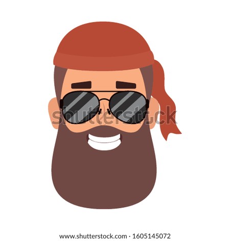 motorcyclist man with beard and sunglasses head vector illustration design