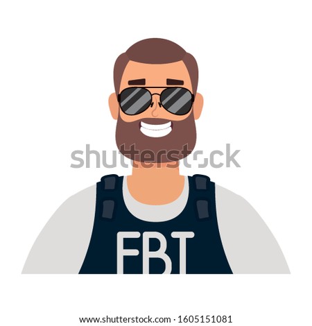 young man with beard fbi agent vector illustration design