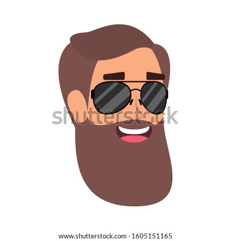 young man head with beard and sunglasses vector illustration design