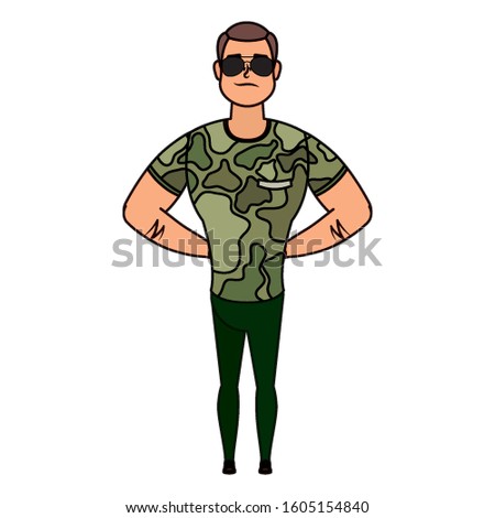 young man with military clothes character vector illustration design