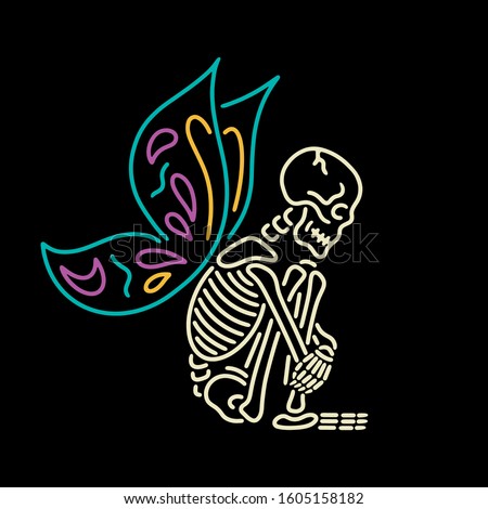 Color skeleton butterfly on black background 