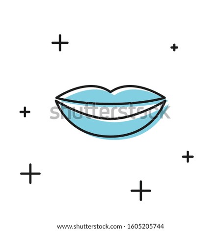 Black Smiling lips icon isolated on white background. Smile symbol.  Vector Illustration
