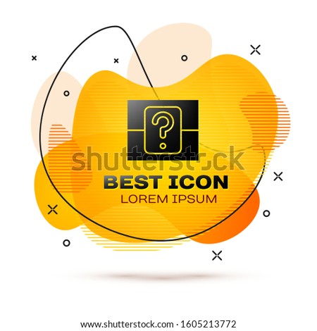 Black Mystery box or random loot box for games icon isolated on white background. Question box. Abstract banner with liquid shapes. Vector Illustration