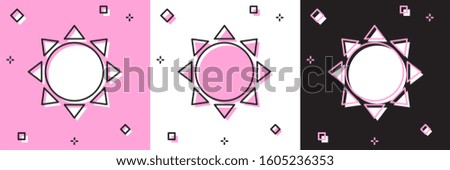 Set Sun icon isolated on pink and white, black background.  