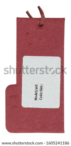 violet cardboard tag isolated on white background