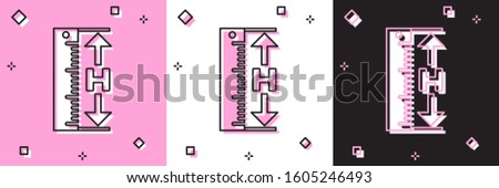 Set The measuring height and length icon isolated on pink and white, black background. Ruler, straightedge, scale symbol.  