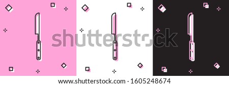 Set Barbecue knife icon isolated on pink and white, black background. Kitchen knife icon. BBQ knife sign. Barbecue and grill tool.  