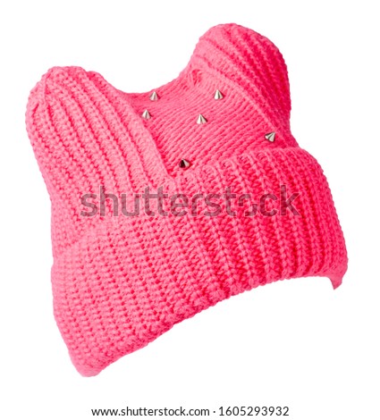 Women's pink hat . knitted hat isolated on white background.