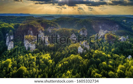 Aerial perspective to Hruboskalsko rock formations in "Česky raj" area in Czech Republic, Bohemian paradise