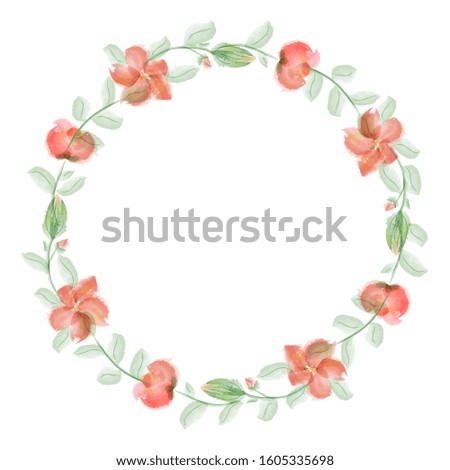 wreath, round frame of red flowers. Elegant frame, imitation of watercolor.