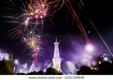 This photo was taken during the celebration of the new year 2020 at monument of Yogyakarta aka "Tugu Jogja", in Indonesia.