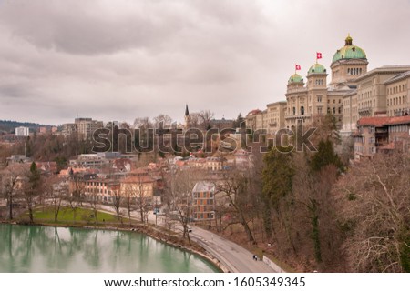 Bern; Switzerland; View of the European city from the river in the spring