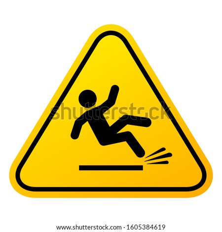 Slippery floor sign, vector illustration isolated on white background. Slip danger icon. Royalty-Free Stock Photo #1605384619