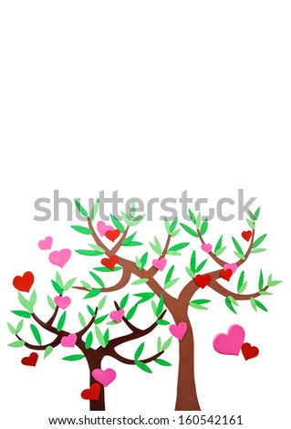 Heart-shaped symbol and tree on the white  background