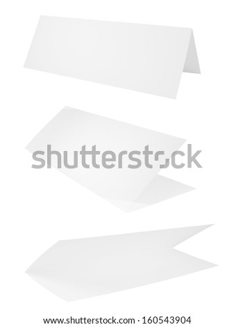 Collection of folded A4 paper clean copyspace sheets isolated over white background, set of three different foreshortenings