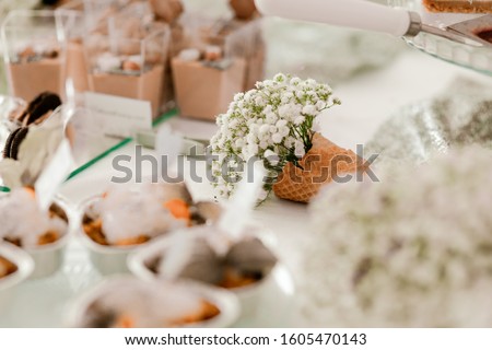 Wedding decoration on a candy bar. Picture for a menu or confectionery catalog