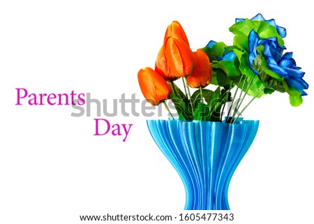 pictured in the photo A bouquet of tulips in a little blue vase,