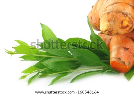Henna leaves with raw turmeric
