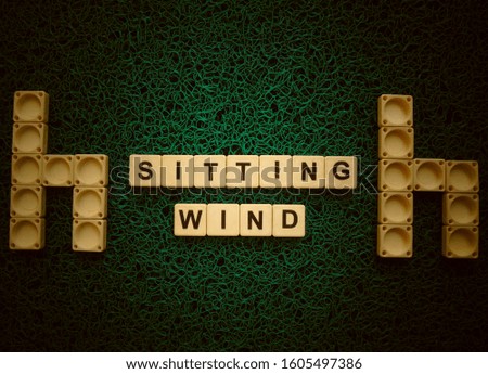 Sitting Wind, word cube with background.