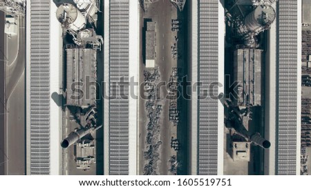 Aerial top down shot of a modern aluminium production plant