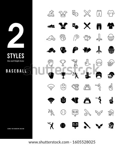 Collection simple and linear icons of baseball on a white background. Modern black and white signs for websites, mobile apps, and concepts