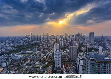Bangkok skyline at sunset with empire building