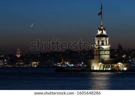 Maiden's Tower Galata Tower and Moon