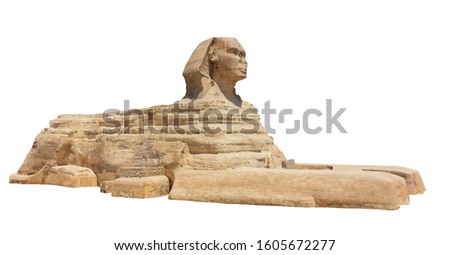 The Great Sphinx of Giza isolated on white background. Greater Cairo, Egypt. Royalty-Free Stock Photo #1605672277